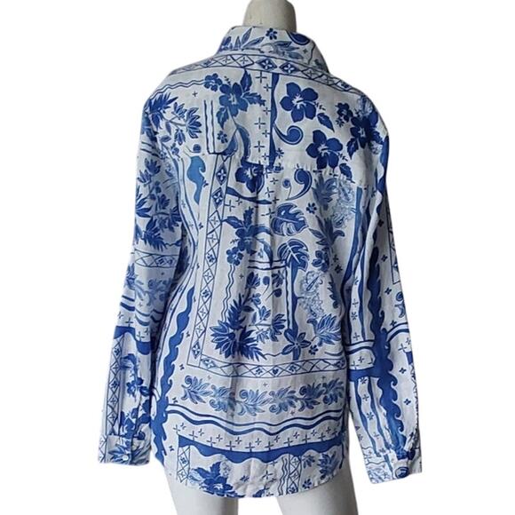 JOIE Women's Linen Blouse Button Down Blue Paisley Floral - Picture 4 of 5